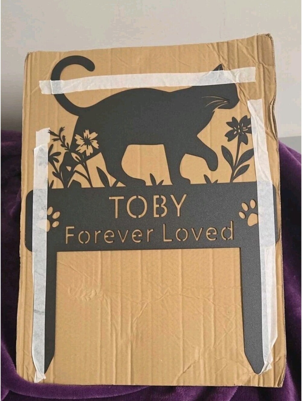 "Toby"  Forever Loved Cat Grave Marker Outdoor Memorial Metal Pet Plaque Stake